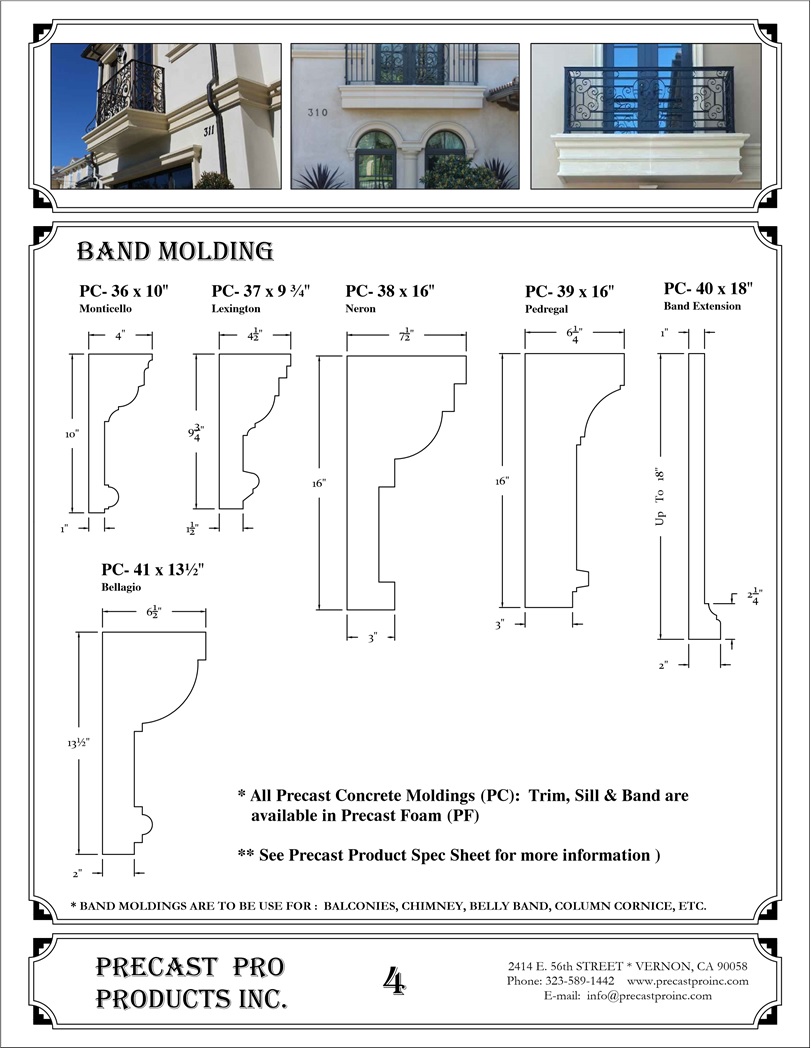 Spec Sheets Precast Pro Inc